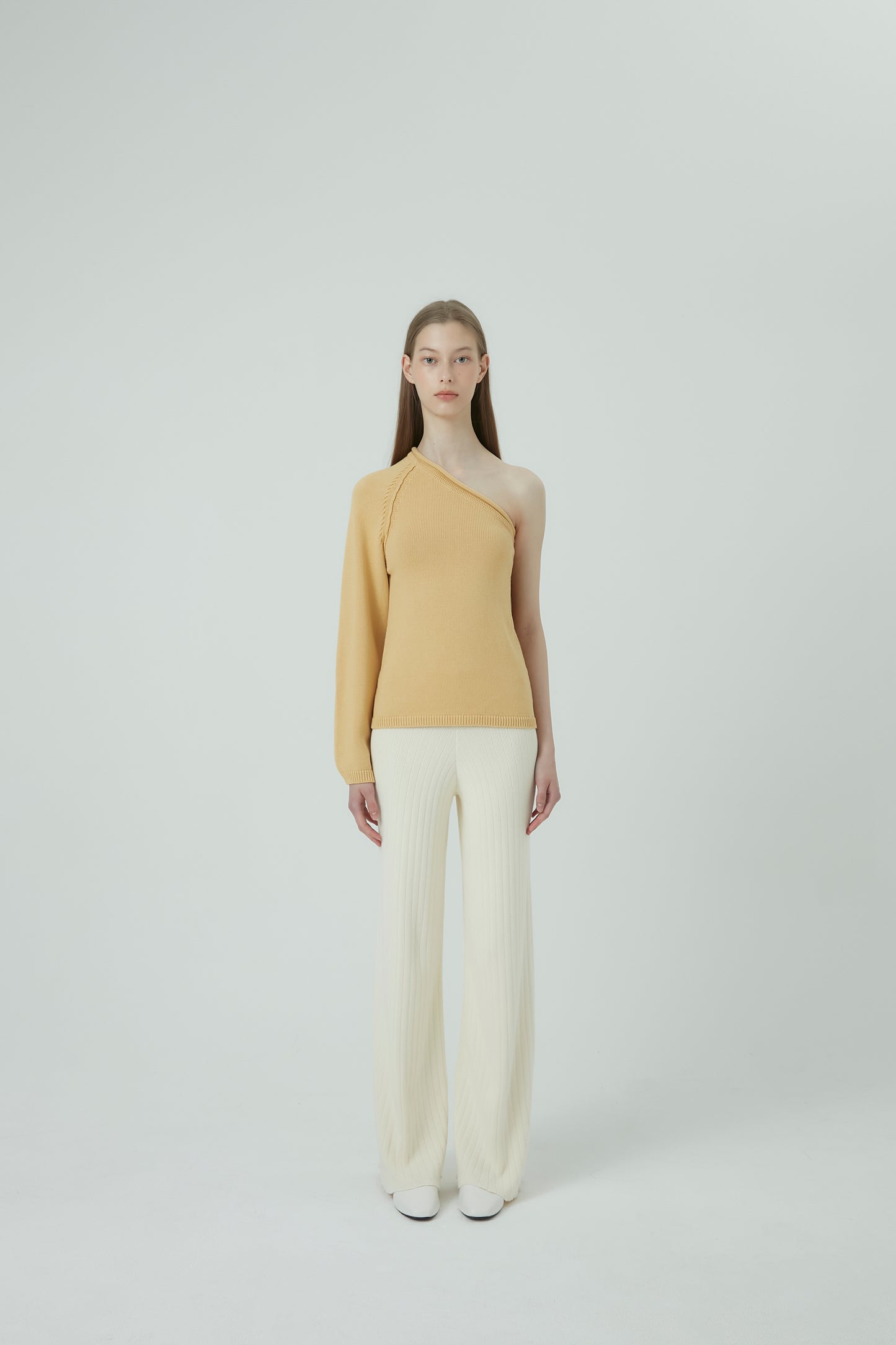 JUNE One Shoulder Top in Cotton and Cashmere (Butter)