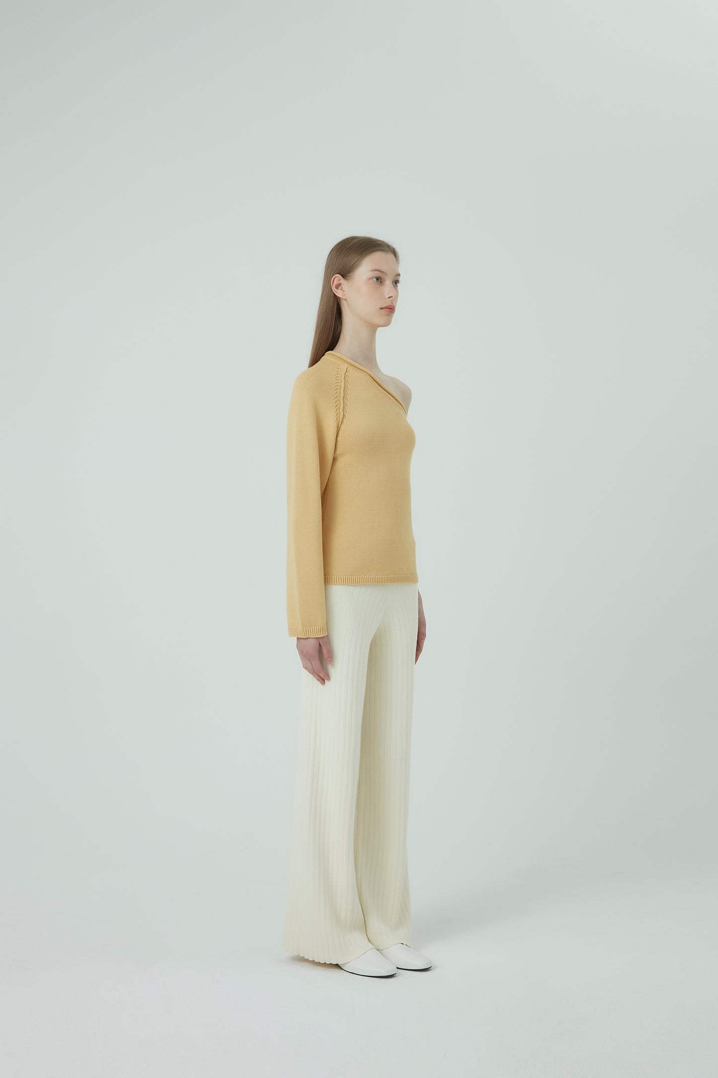 JUNE One Shoulder Top in Cotton and Cashmere (Butter)